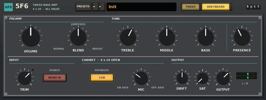 5F6 panel, GREYBEARD model: the same amp in dark charcoal grey