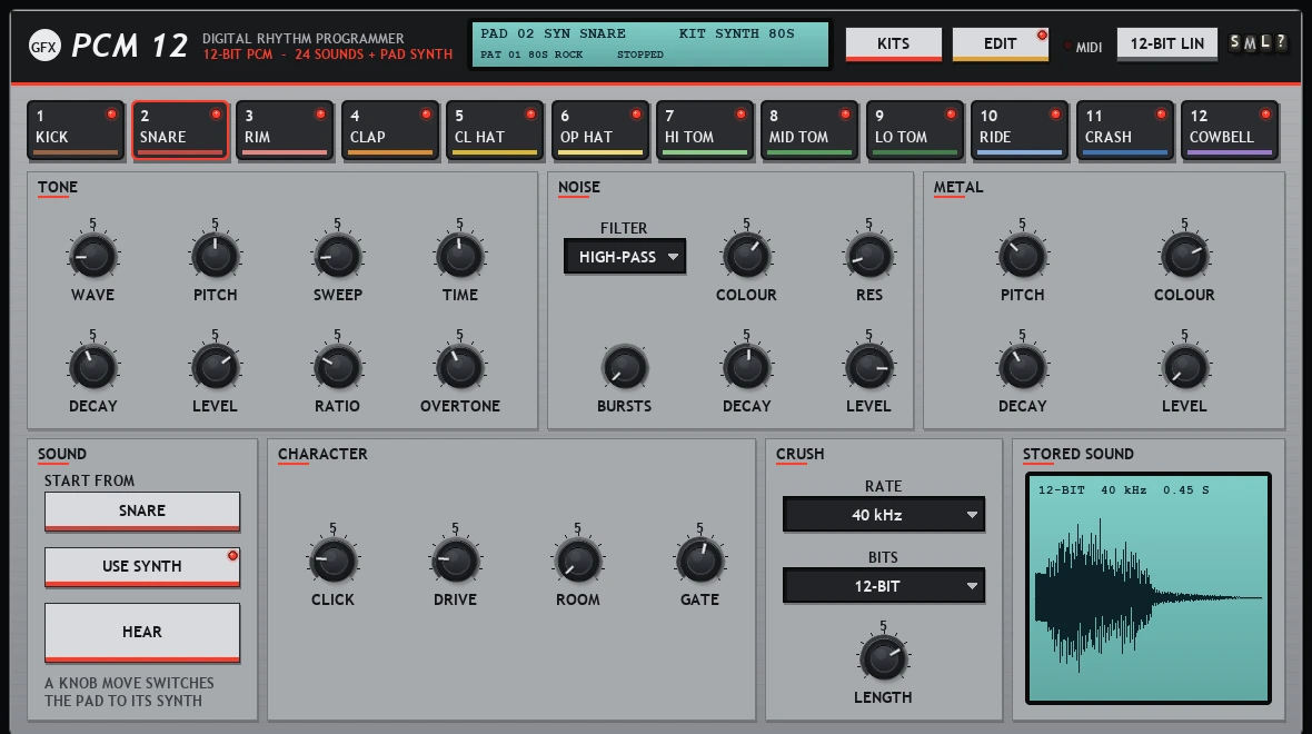 PCM 12 panel - synth page
